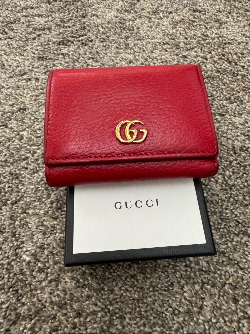 Gucci Red Pebbled Leather Fold Wallet with Gold Double G
